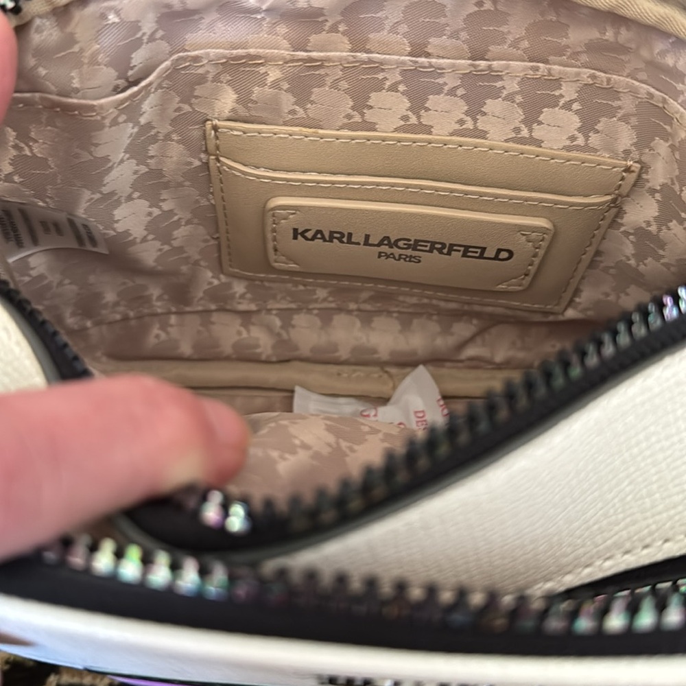 Karl Lagerfeld Maybelle Double Zip White Iridescent Crossbody Camera
Bag - Picture 8 of 17